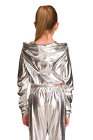 Shimmering Metallic Hooded Sweatshirt for Girls and Women with Large Silver Hood for Performances