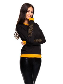 Sweat-shirt sport femme à manches longues avec broderie sur l'avant-bras noir