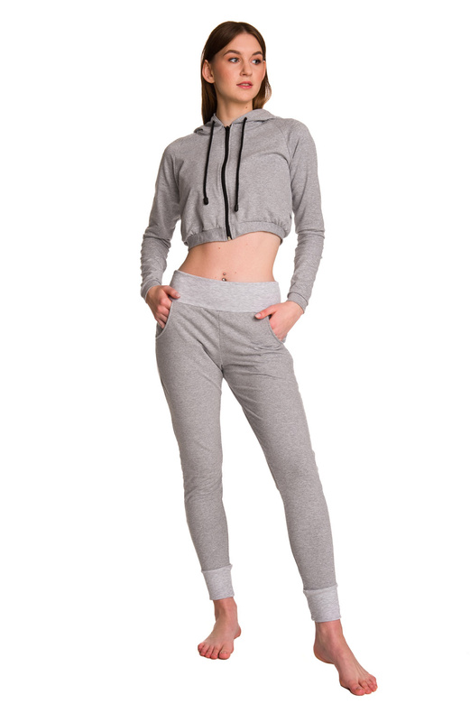 Sweat court femme à grande capuche pour fille gris chiné