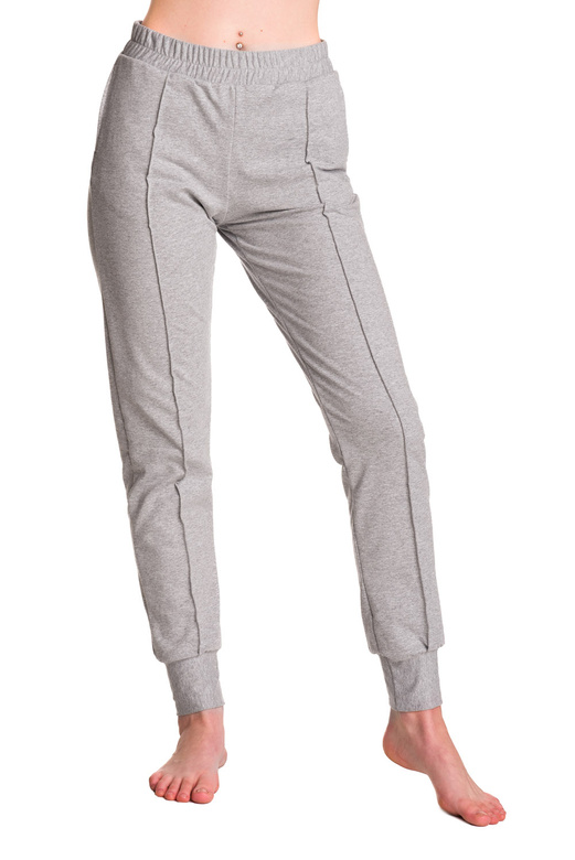 Women's Melange Grey Joggers with Ribbed Hem