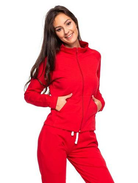 Sweat-shirt de sport avec col montant, fermeture éclair et poches, rouge