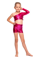 Femme Fille Haut de Sport Métallisé Brillant Asymétrique Manches Longues Décolleté Slash Pour la Performance Fuchsia