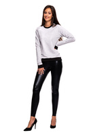 Ženski športni pulover z dolgimi rokavi siv z vezenino na podlahti siv