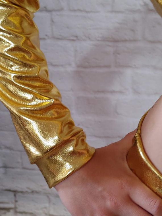 Sudadera metálica niño brillante para niños con una capucha grande para actuaciones doradas