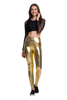 Glänsande metalliska leggings för kvinnor med långa ben med hög midja för ett prestanda GULD