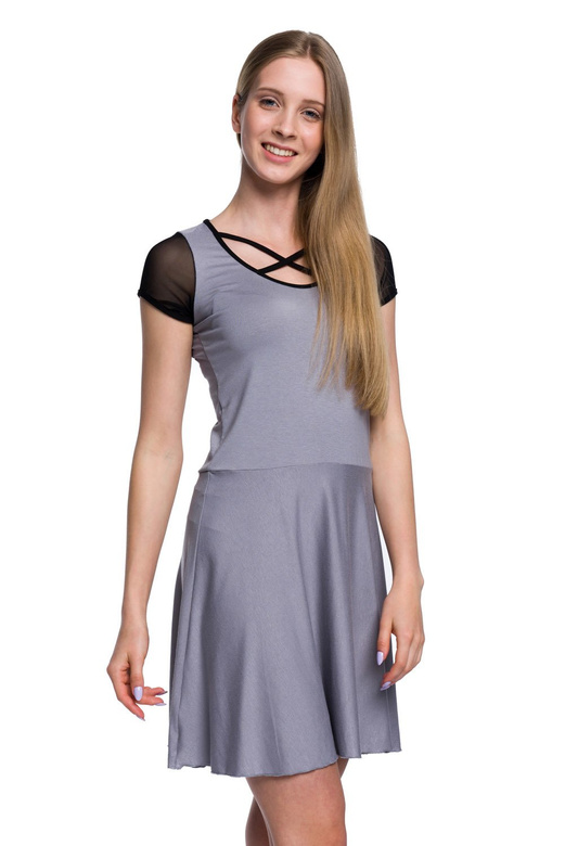 Kleid mit kurzen Ärmeln aus Mesh und Trägern am Ausschnitt grau