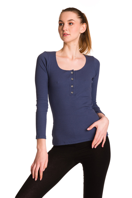 Women's cotton long-sleeved blouse in denim stripes.