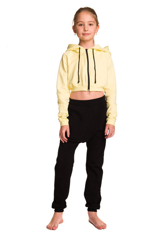 Sweat court femme avec une grande capuche pour enfant citron