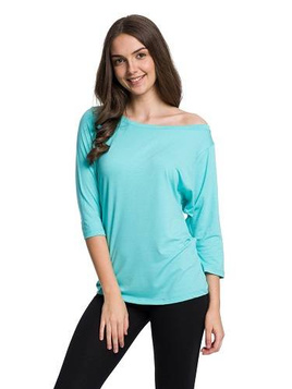 Blusa in viscosa con scollo ampio, manica 3/4 - turchese