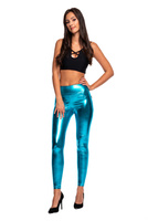 Leggings de mujer metalizados brillantes de pernera larga con cintura alta para un rendimiento TURQUESA