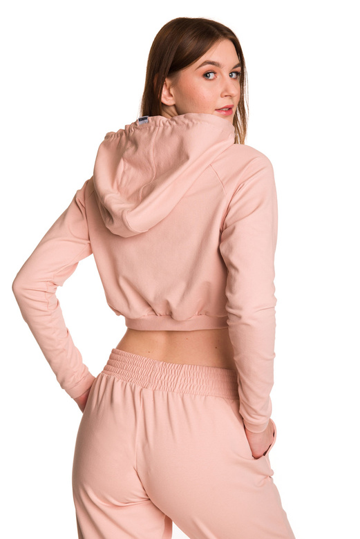 Sweat court enfant à grande capuche pour fille rose poudré