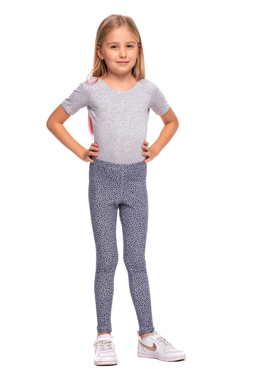 Jambiere lungi pentru copii sport dama cu flori mici albe bleumarin