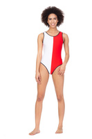 Body One-piece Swimsuit in White and Red