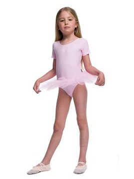 Short-sleeved pink body suit with tutu.