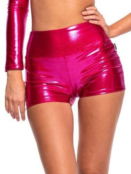Shorts Damshorts för en tjej metallisk skimrande shorts för en fuchsia-framställning