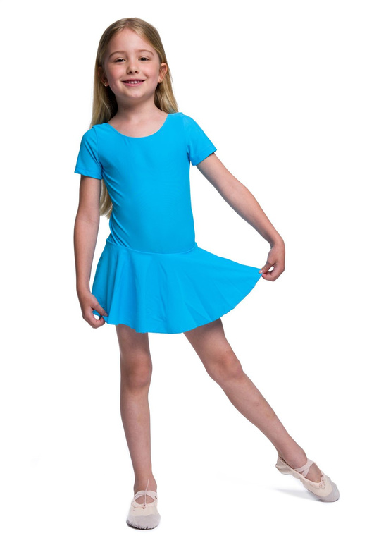 Bodysuit i turkos lycra med kort kjol