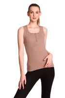 Blusa de mujer sin mangas de algodón con raya beige