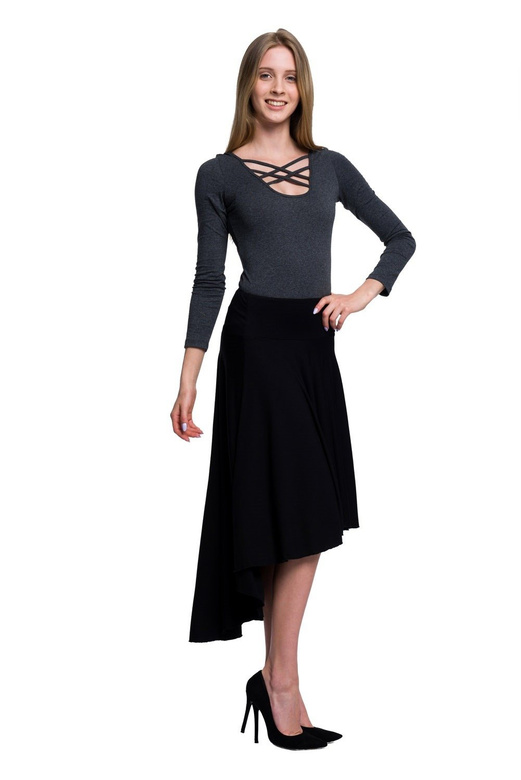 Body de dama cu maneci lungi siret grafit