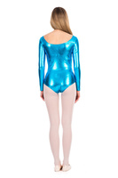 Trainings-Gymnastik-Bodysuit M100D in türkis metallic mit langen Ärmeln