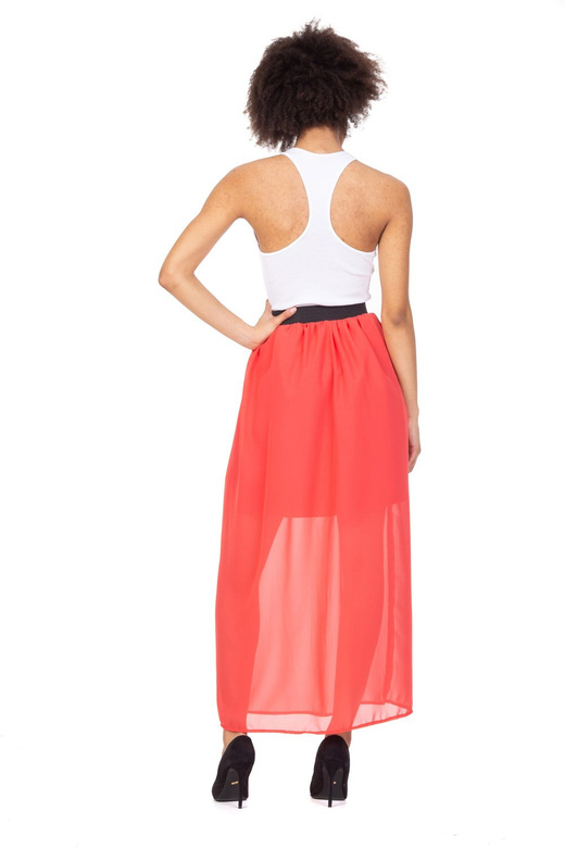 Jupe mousseline MAXI - corail