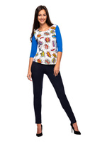 Bluza majica s 3/4 rokavi s sprednjim delom WOW koruzno modra