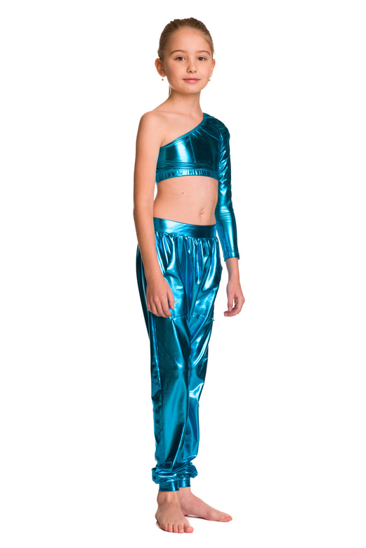 Top sportivo da donna per ragazze, maniche lunghe, asimmetriche, luccicanti, scollo tondo, per prestazioni, turchese