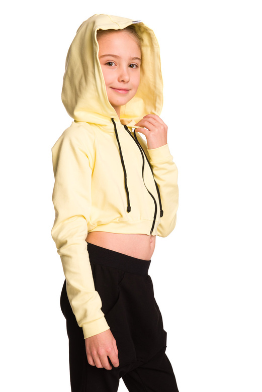 Felpa corta da donna con ampio cappuccio per bambini limone