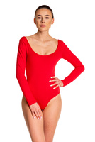 Långärmad slimmad röd bodysuit för kvinnor