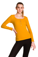 Blusa da donna in cotone a maniche lunghe con riga color senape