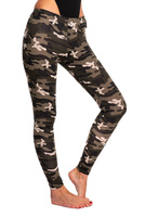 Dark green camouflage patterned sports leggings for women and children.