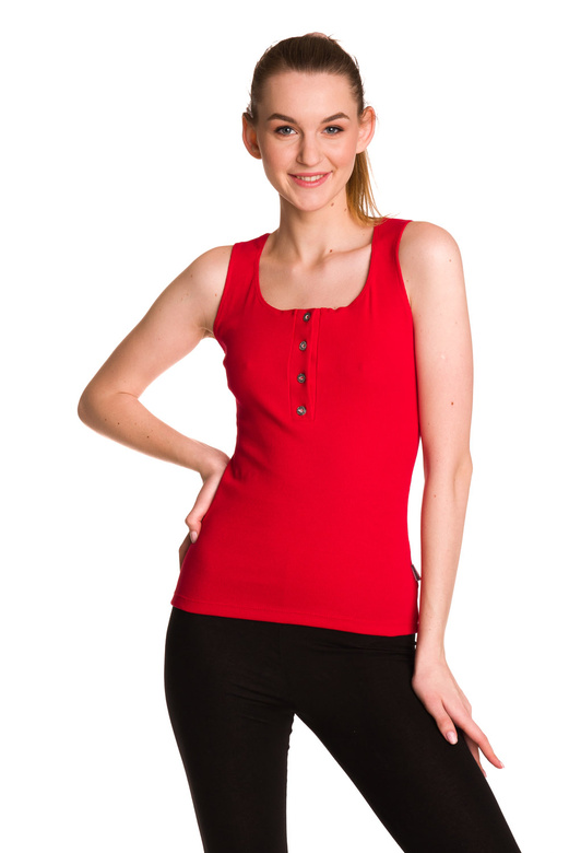 Blusa da donna senza maniche in cotone a righe rosse