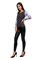 Blusa T-shirt maniche lunghe FIORI grigio grafite