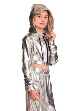 Shimmering Metallic Hooded Sweatshirt for Girls and Women with Large Silver Hood for Performances