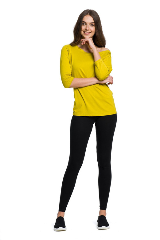 Blusa de viscosa con escote amplio, manga 3/4 - pistacho