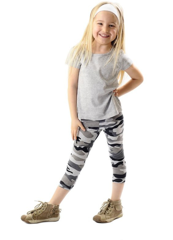 Leggings per bambini 3/4 grigio mimetico