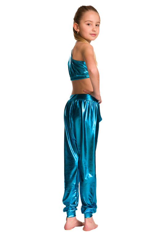 Filles Femme Haut de Sport Métallisé Scintillant Asymétrique Manches Longues Col Slash Pour Performance Turquoise