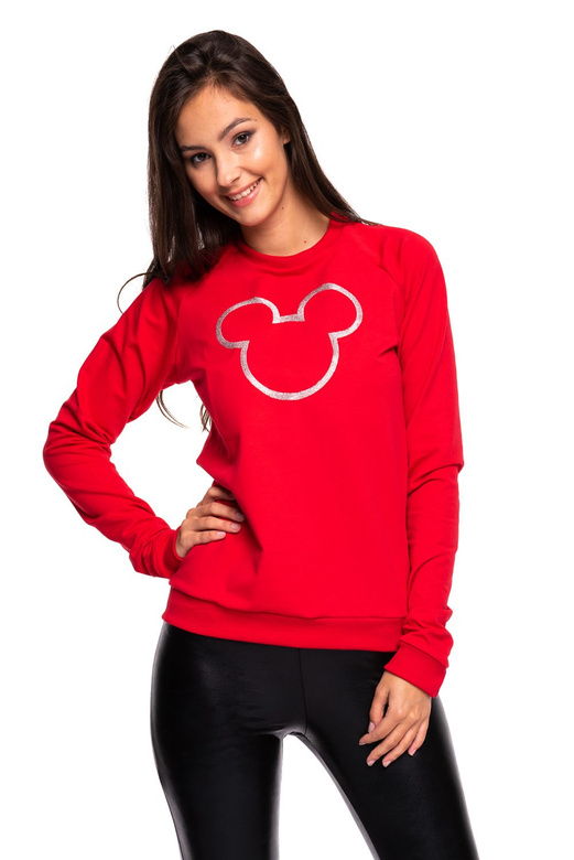 Damen Sport-Sweatshirt mit langen Ärmeln mit Maus-Stickerei rot