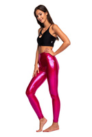 Leggings mujer metalizados brillantes de pernera larga con cintura alta para un rendimiento FUCSIA