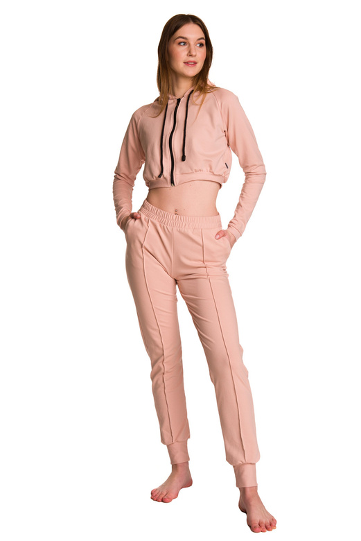 Pantaloni de trening de dama cu o cuta roz pudrat