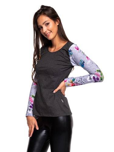 Blusa T-shirt maniche lunghe FIORI grigio grafite