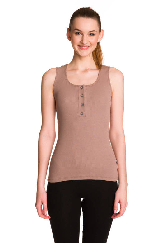 Blusa da donna in cotone senza maniche con una striscia beige