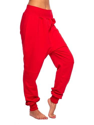 Moteriškos vyriškos vaikiškos sportinės kelnės su apatiniu tarpukoju raudonos spalvos pompomis