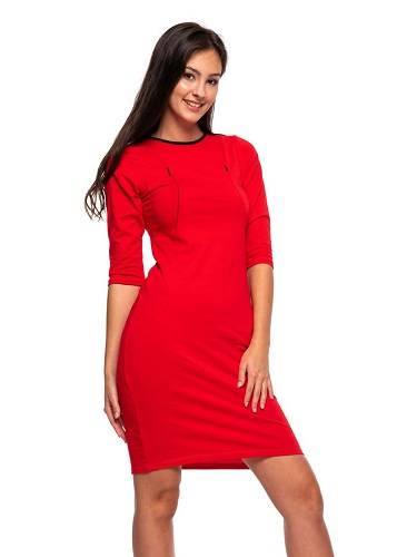 Raudona moteriška megztinė suknelė SLAUGAI