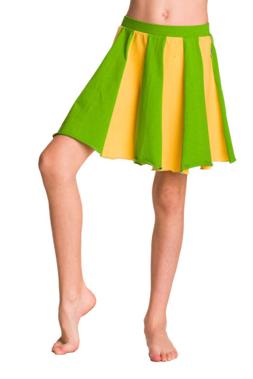 Vaikiškas platėjantis viso apskritimo sijonas mergaitėms medvilnė ECO-LINE - žalia geltona