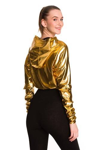 Bluza metaliczna połyskująca damska dziecięca z dużym kapturem na występy złoty