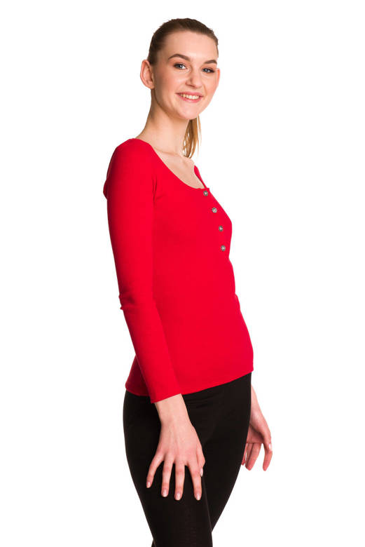 Bluzka damska z długim rękawem bawełniana prążek czerwony