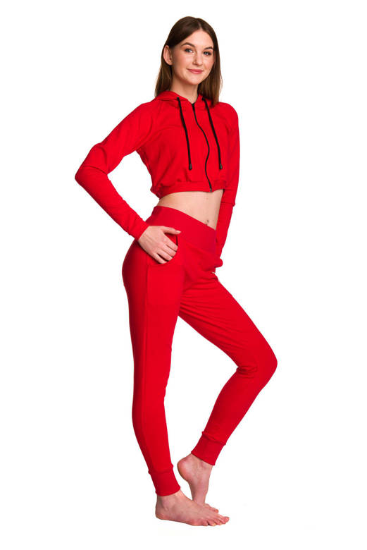 Spodnie dresowe damskie dopasowane przylegające czerwony
