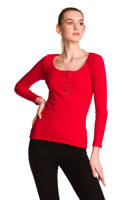 Bluzka damska z długim rękawem bawełniana prążek czerwony