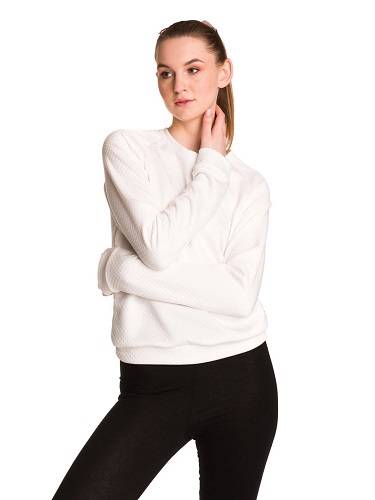 Ženski športni pulover brez kapuce, prešit bele barve