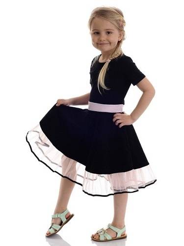 Elegante vestido de vuelo para niña tul rosa y negro